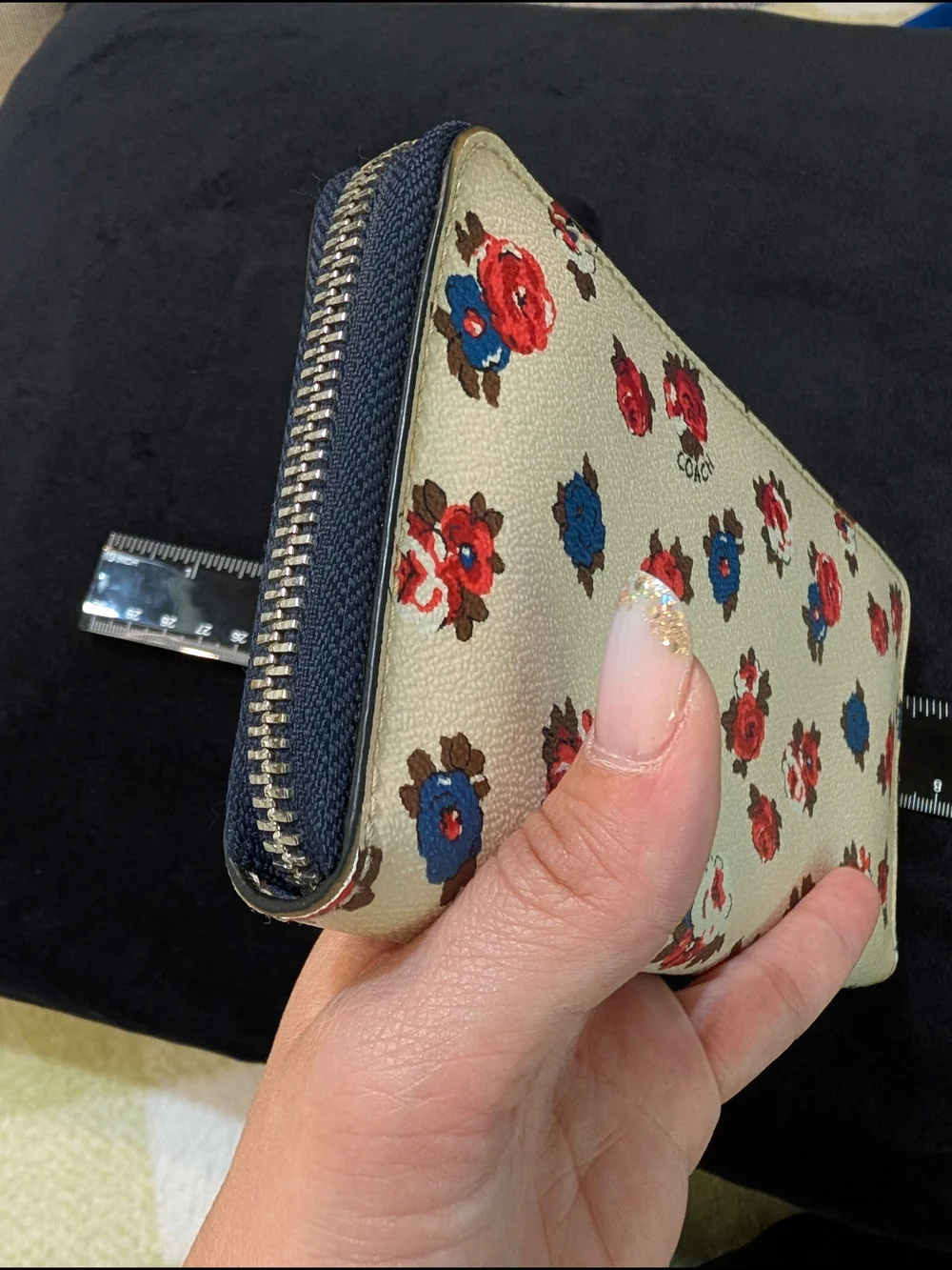 Coach Floral Zip Wallet in Cream with Red & Blue Flowers